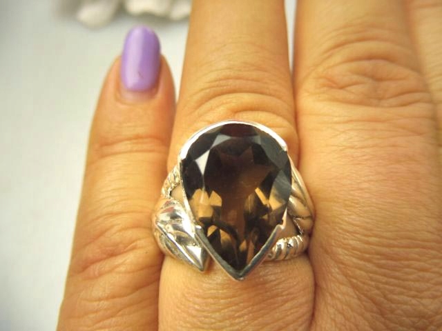 1316 Prelamovaný prsteň Smoky Quartz Leaves Silver 9