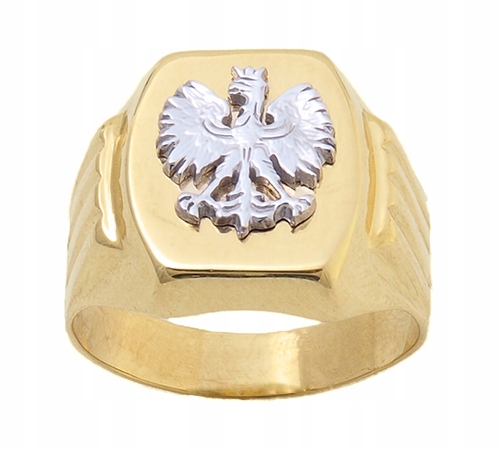 1416 Veľký zlatý signet s Eagle Polish Emblem 585