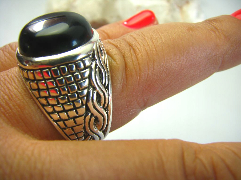 1548 Orientálny veľký prsteň čierny Onyx strieborný