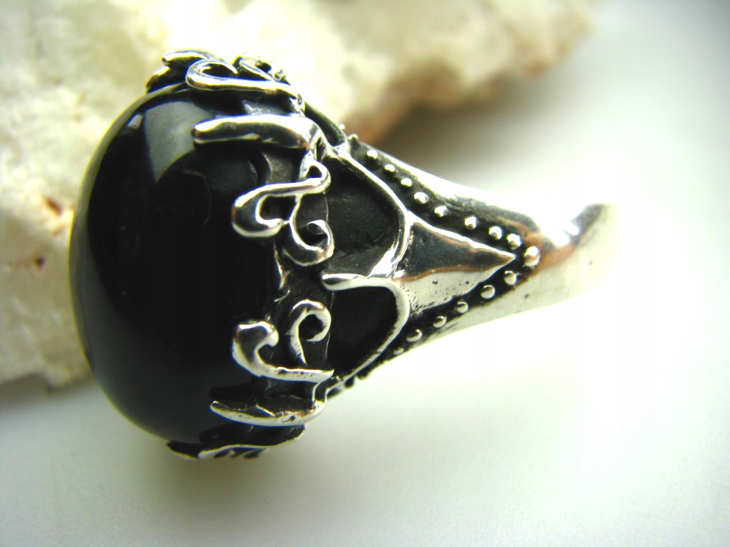 1657 Orientálny veľký prsteň čierny Onyx strieborný