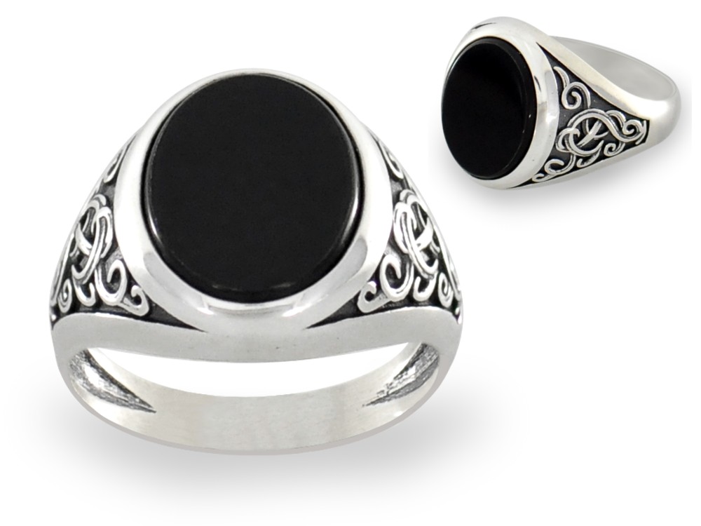 18 Silver Signet s Onyx Oval Silver 925 Gravírovanie