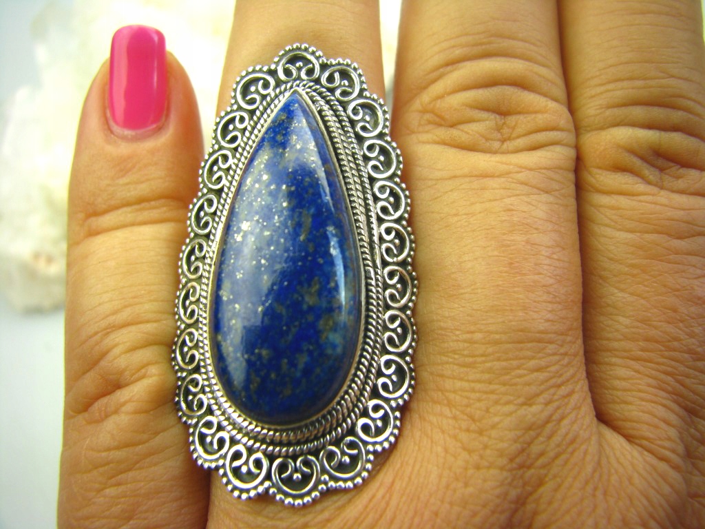 1850 Orient dlhý krúžok Lapis Lazuli striebro 92