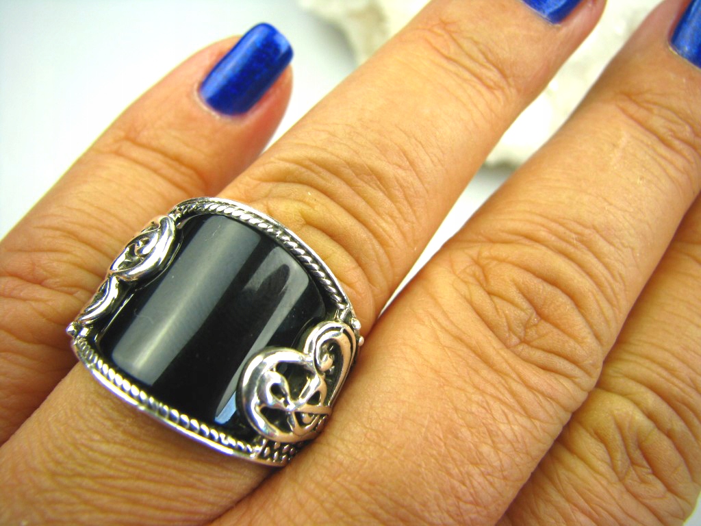 1867 Signatúra prsteňa Orient Onyx Heart Silver 92