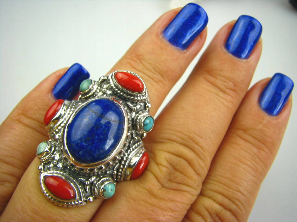 1873 Orientačný prsteň Lapis Lazuli tyrkysová strieborná 9