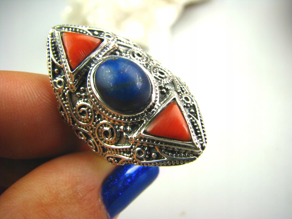 1903 Orient Ring Lapis Lazuli Coral Silver 92