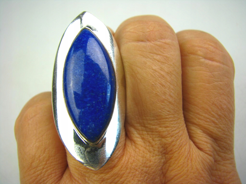 1952 Lesklý dlhý prsteň Lapis Lazuli Silver 9