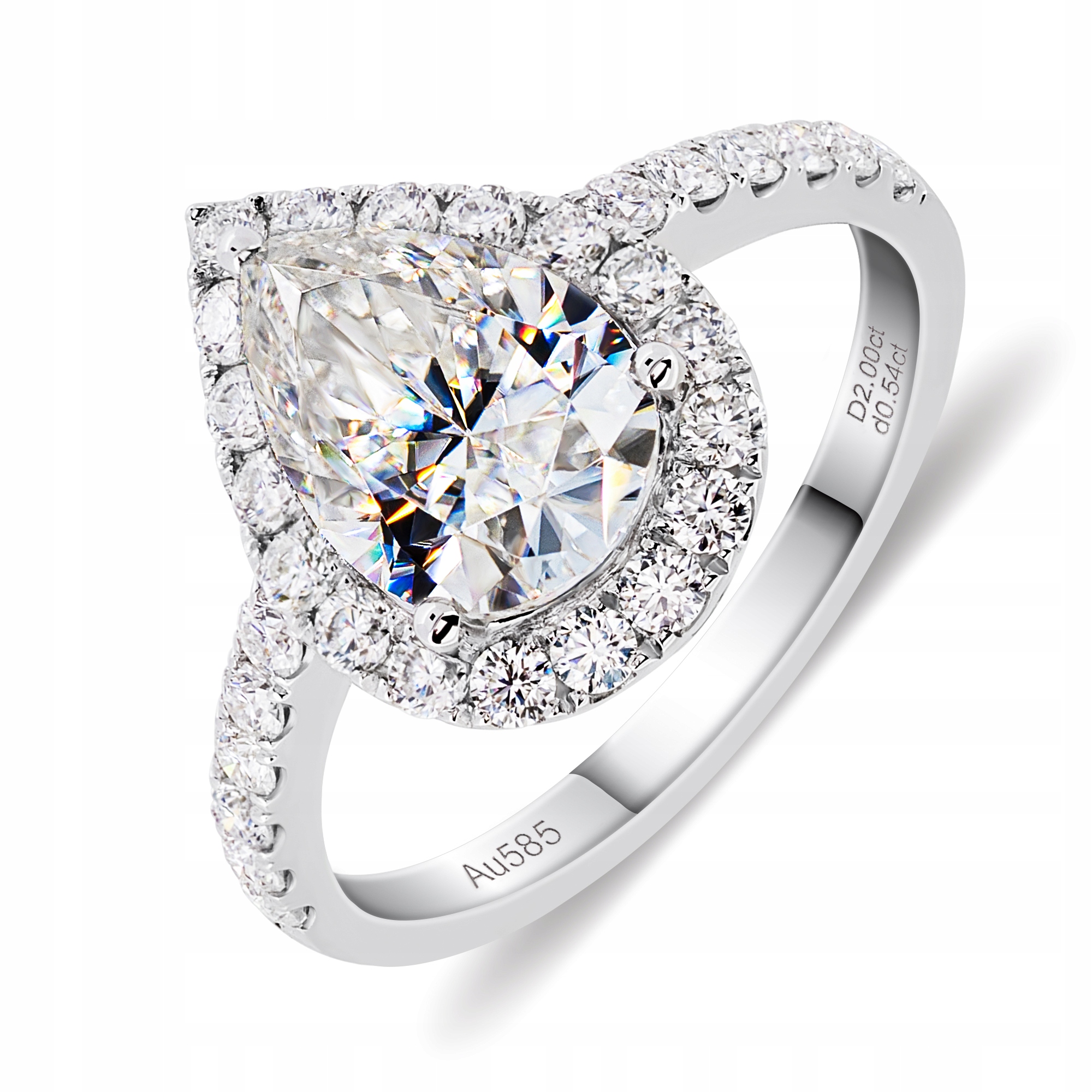 375WHITE Zlatý prsteň s 2,54Ct hruškovým strihom moissanit