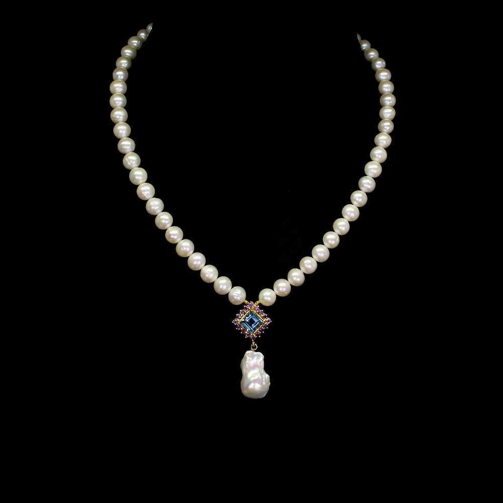 925 Prírodné náhrdelníky Pearls Topaz Sky Ametysty