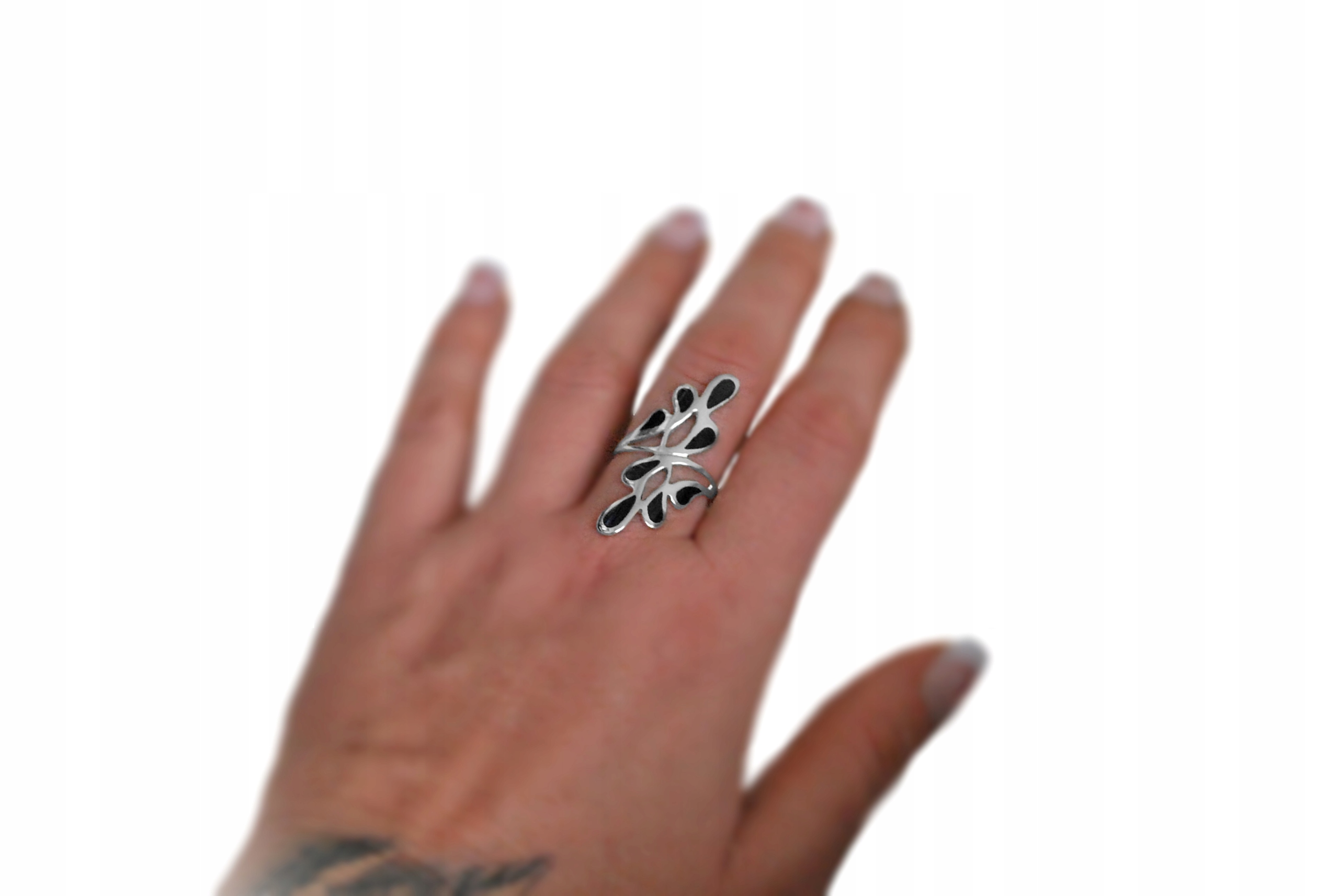 925 SILVER Veľký konárový krúžok, listy, veľkosť 14