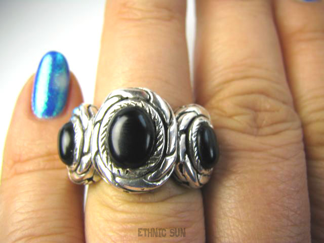 976 ÚŽASNÝ lux BAND PRSTEŇ Onyx Silver 92