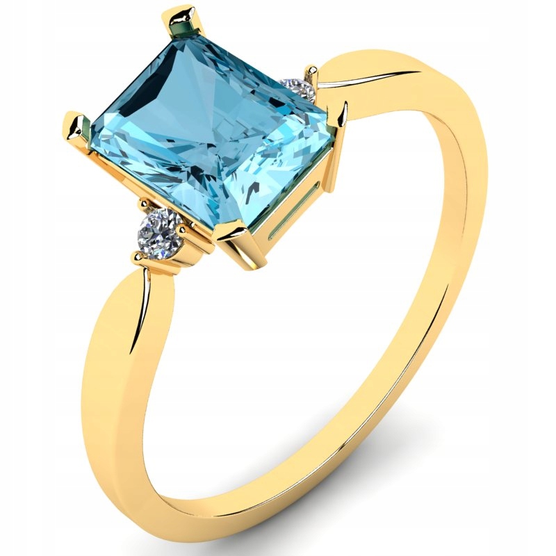 ZLATÝ PRSTEN AQUAMARINE NARODENÝ 14KR