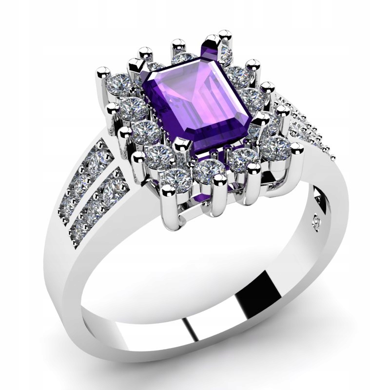 EXKLUZÍVNY BIELY ZLATÝ PRSTEŇ AMETHYST