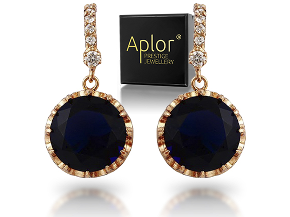 Zlaté náušnice APLOR Navy Blue Krish. Swarovski