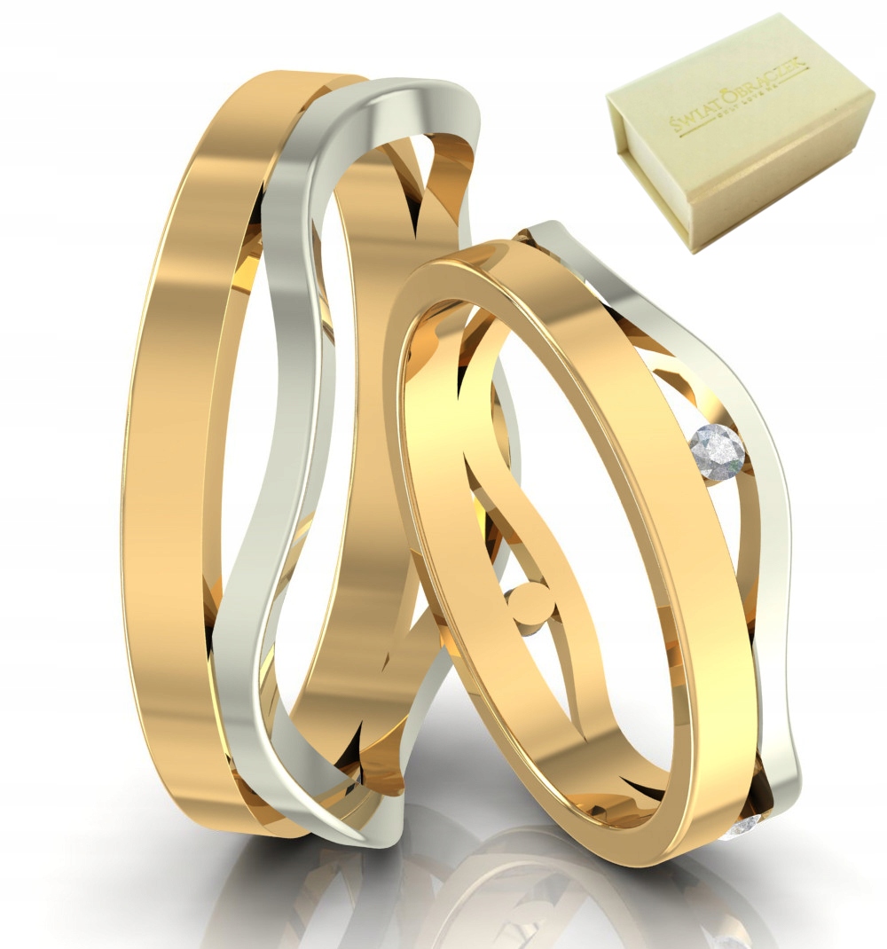 Openwork Two -Color Wedding Rings Gold 585 White Yellow