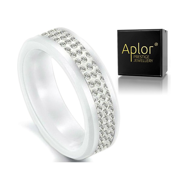 Svadobný prsteň Aplor, biele keramické krish. Swarovski 16