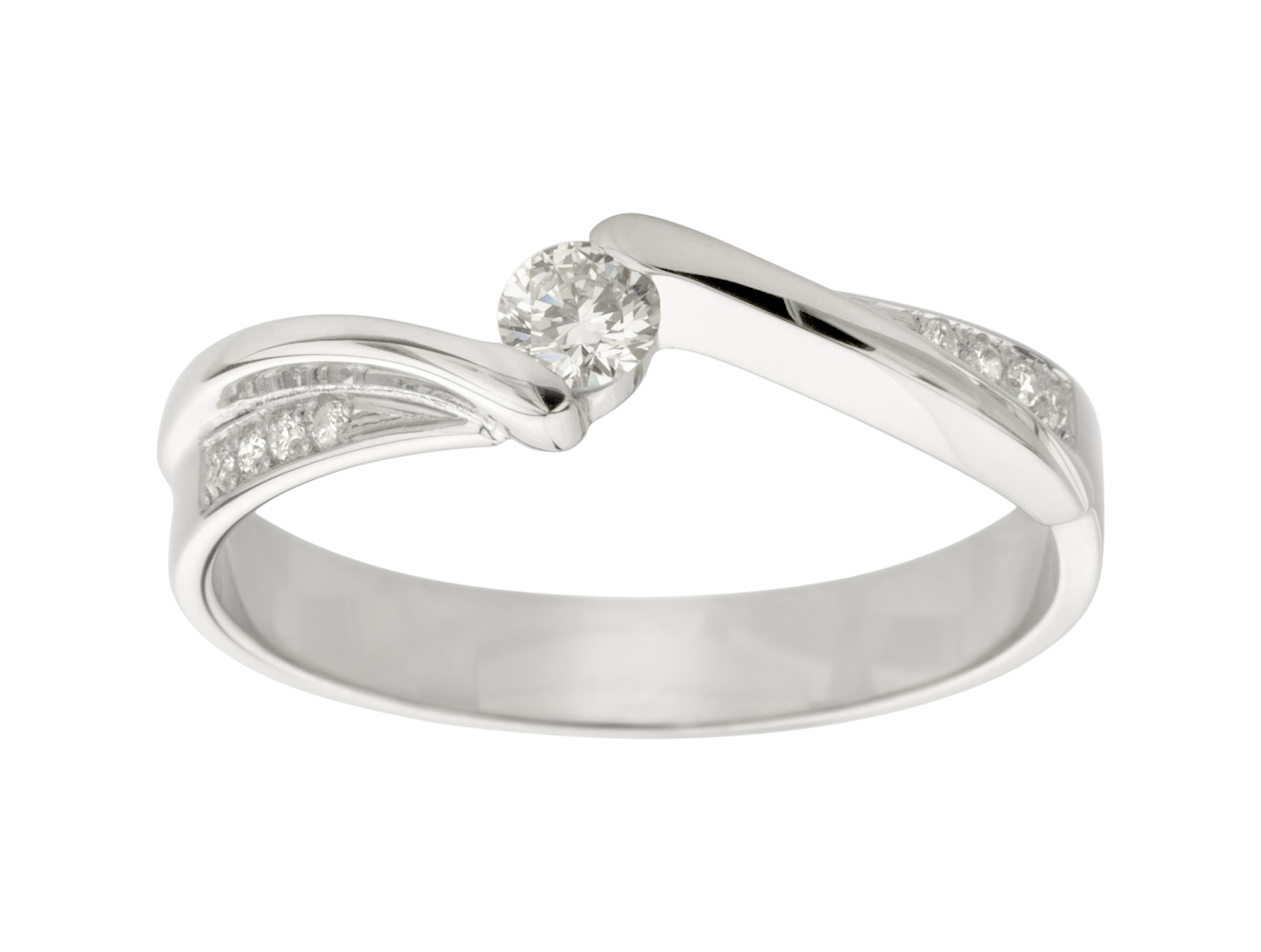 BIELY ZLATÝ 585 PRSTEN S BRILIANTMI 0,15ct