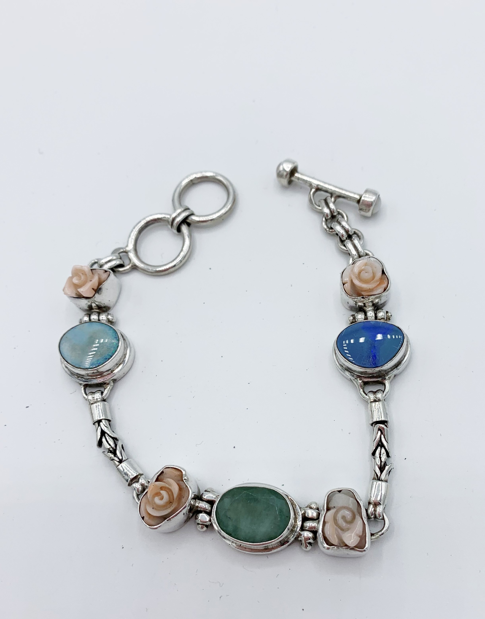 Strieborný náramok 925 Emerald Coral Opal