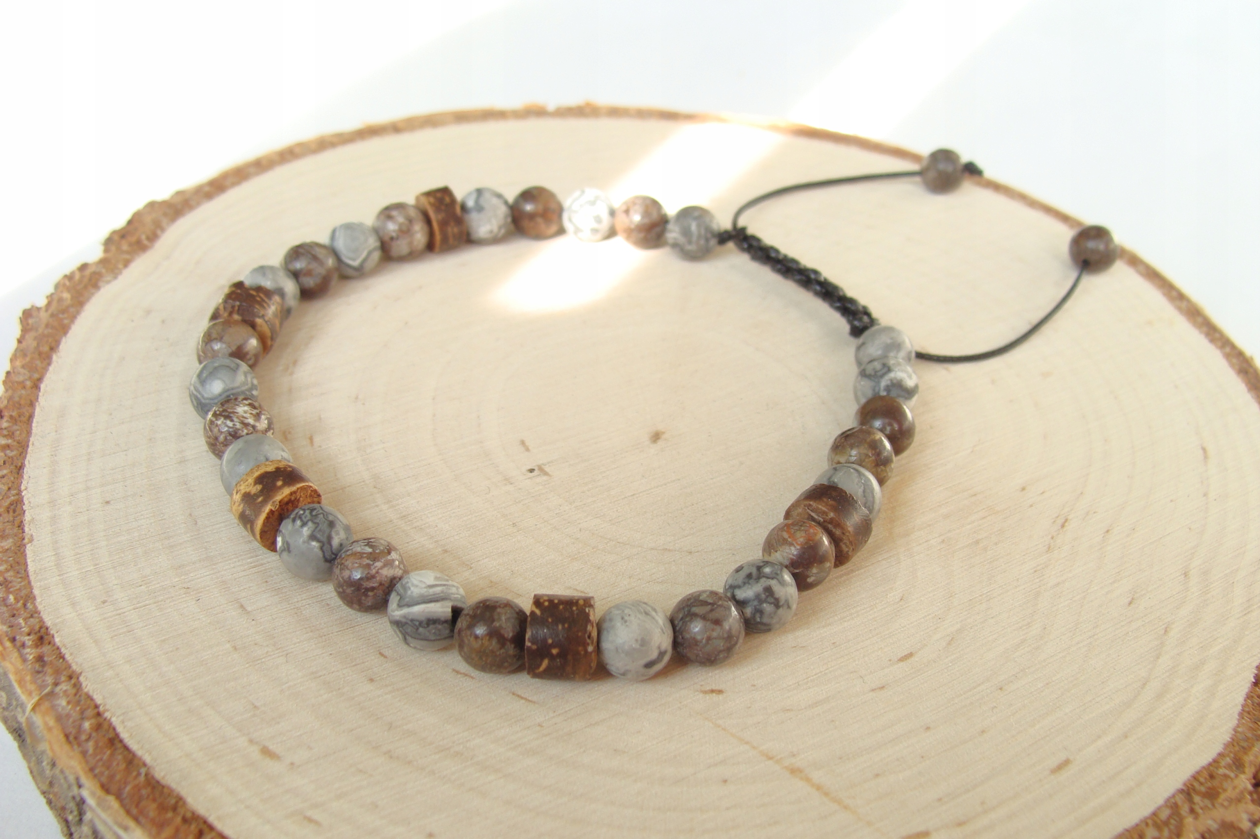 Shamballa náramok kamene Jaspis Coconut 20 cm