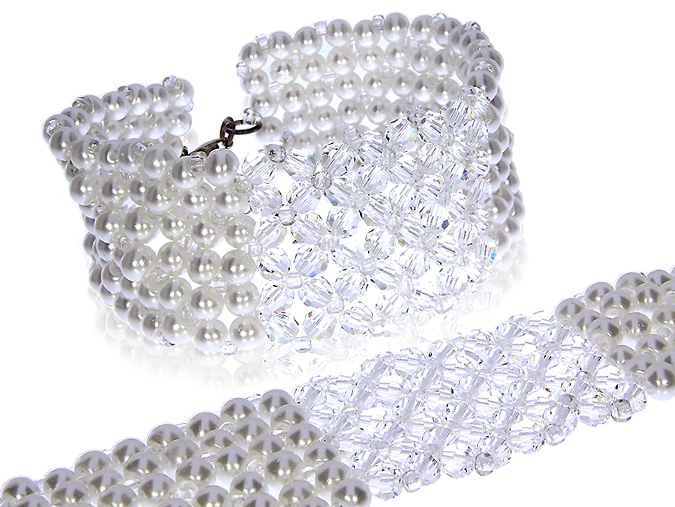 ŠIROKÝ STRIEBORNÝ PERLA SWAROVSKI NÁRAMOK LgSB601