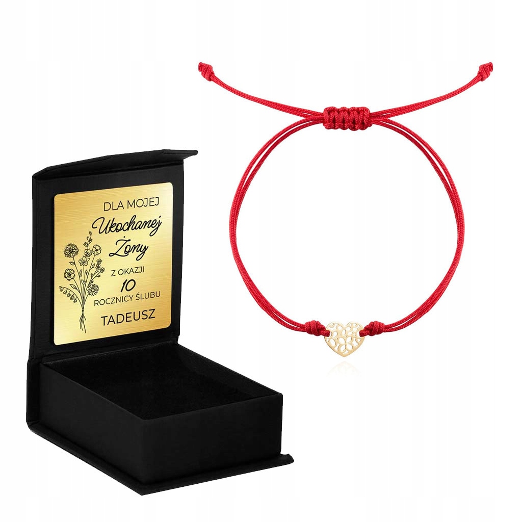 Gold String Bracelet 585 Srdce gravírovania otvorených diel