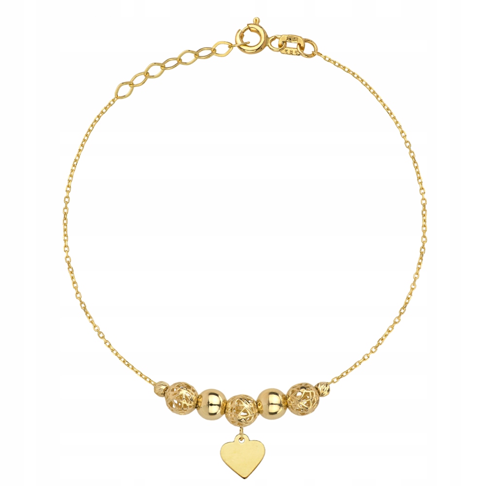 Gold Bracelet Openwork Balls and Heart