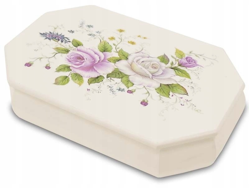 Biela retro šperkovnica s kvetmi, 22 cm