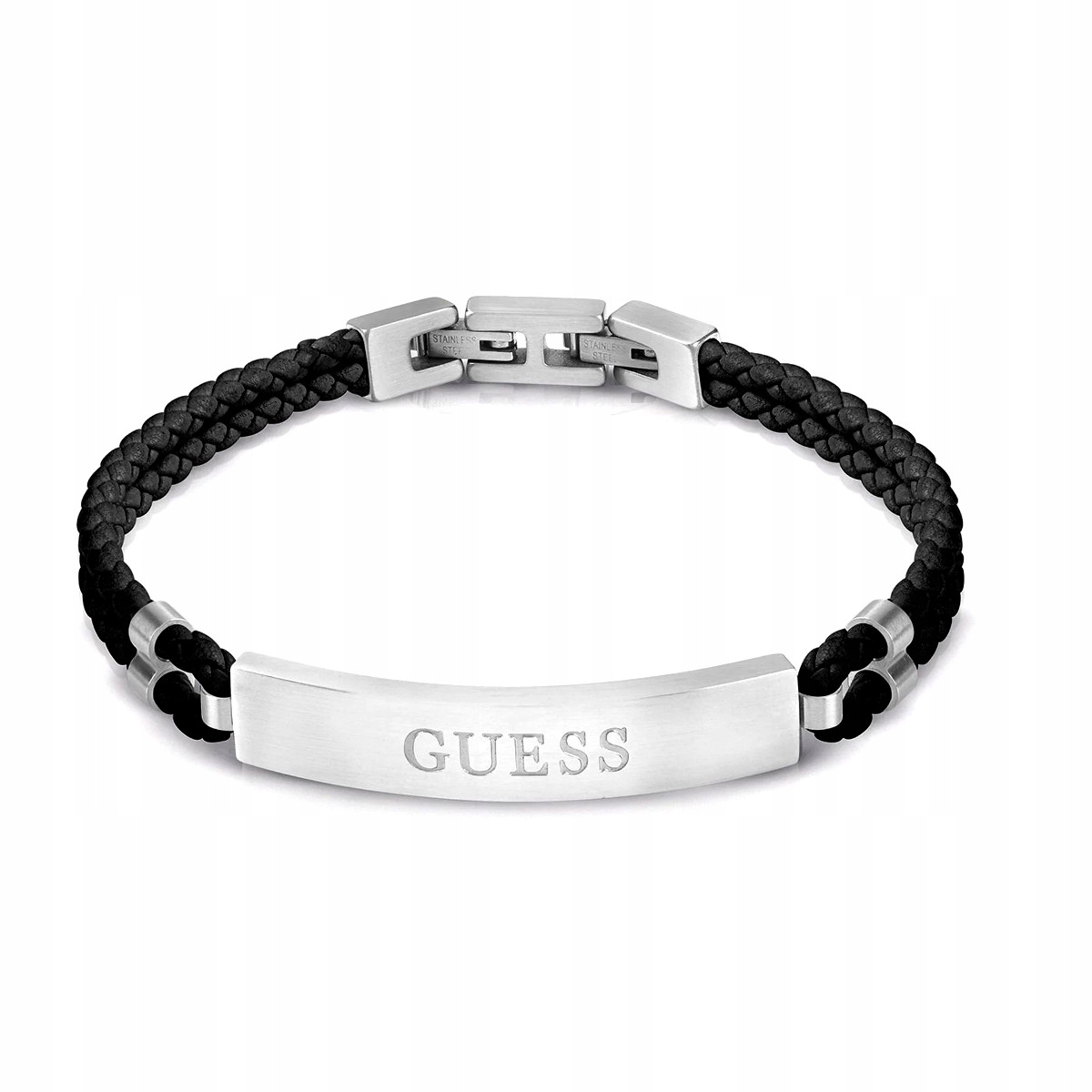 Čierny kožený pánsky náramok na šperky Guess