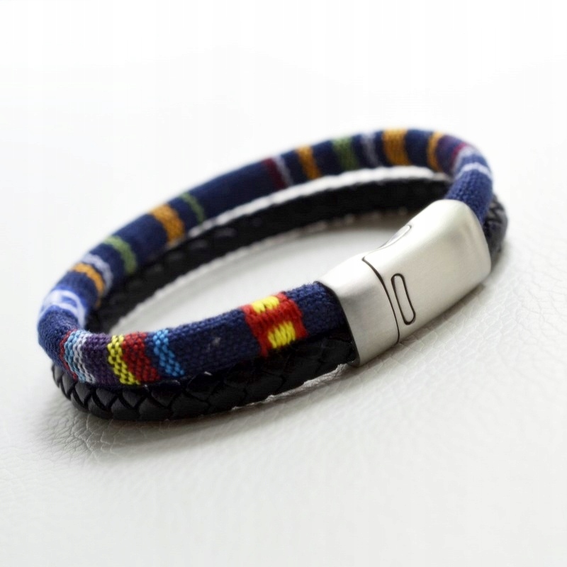 Boho náramok pánsky kožený stal stál
