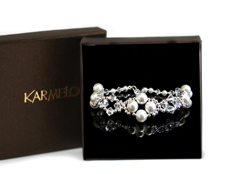 Svadobný náramok s perlami a kryštálmi Swarovski BR7