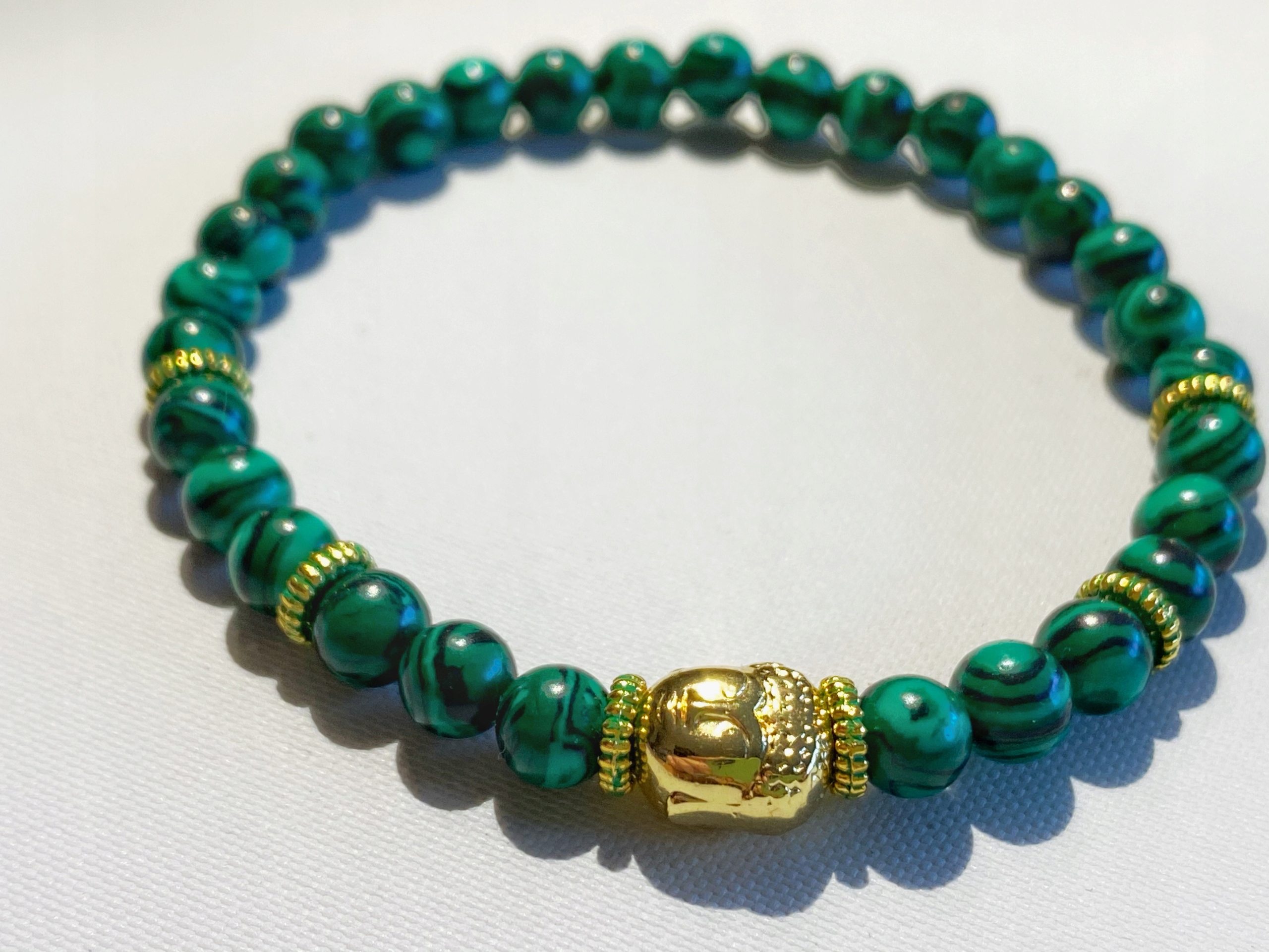 Pánsky náramok ručne vyrábaný zlatý Buddha Malachit 6