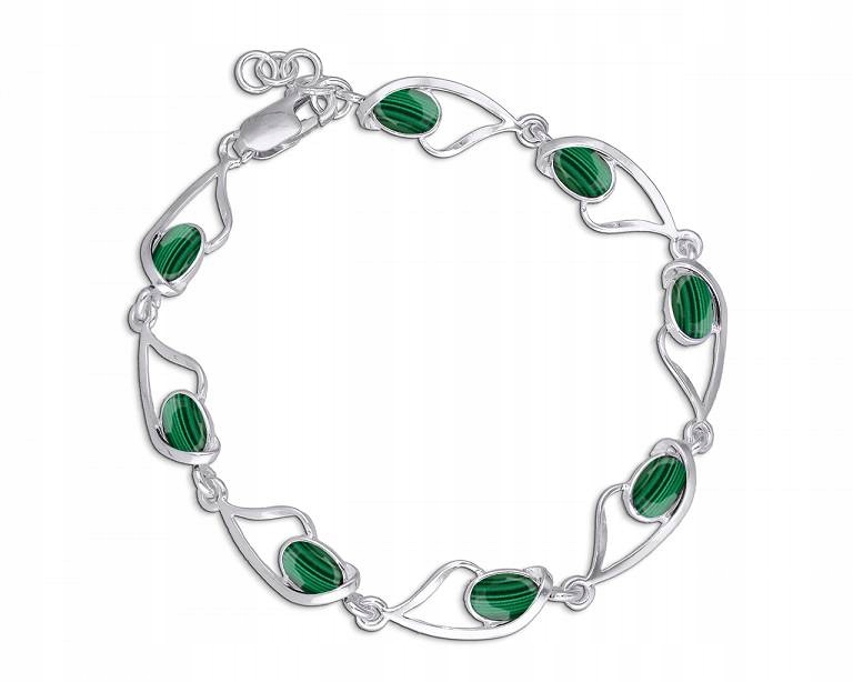 Strieborný náramok Dámsky zelený Malachites P925