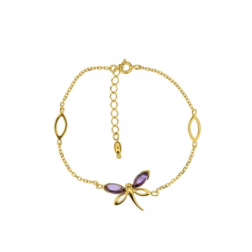 Strieborný náramok s ametystémom - Dragonfly 18,5 cm