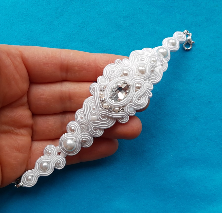 Náramok Soutache biely, svadba