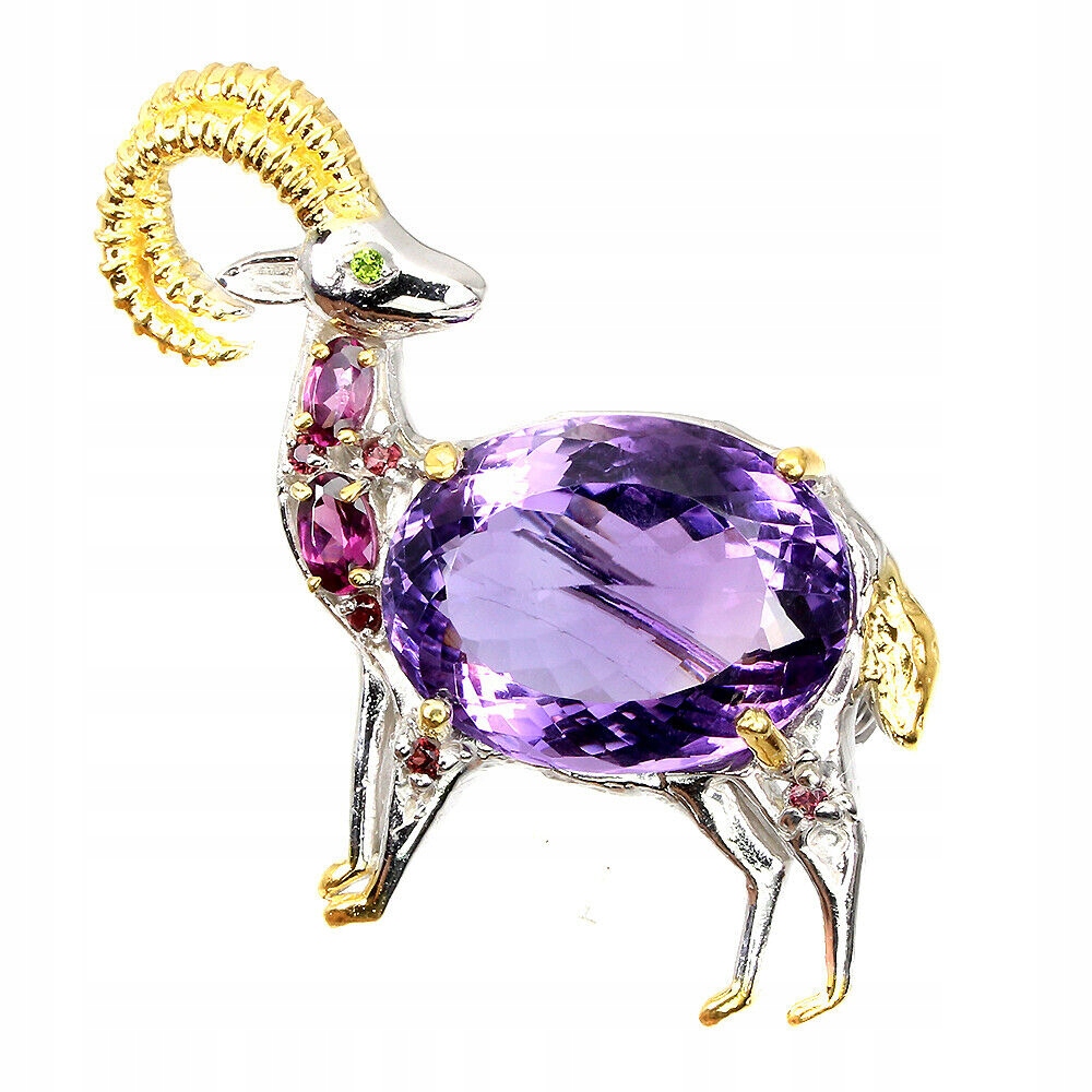 Strieborná brošňa Kozioł 22.20ct Ametyst Granátové jablká 925