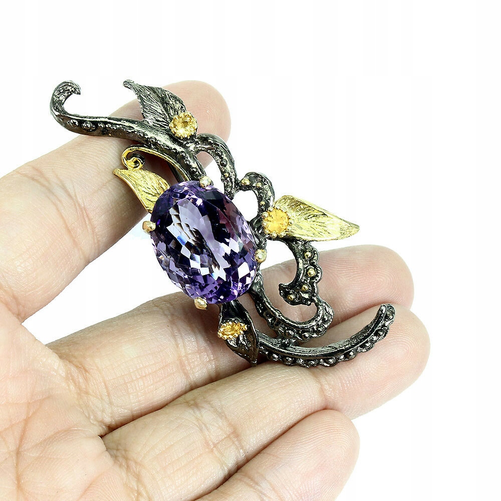 Strieborná brošňa Natural Amethyst Lemon 925