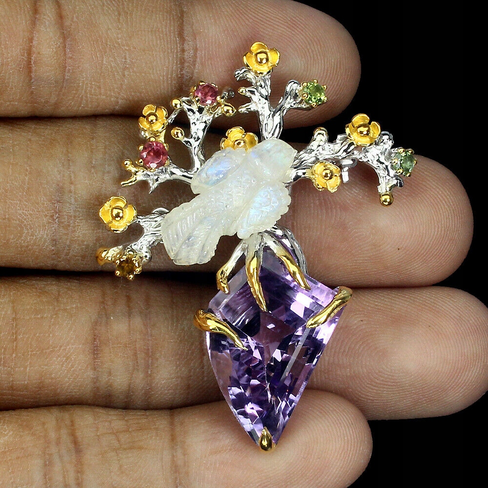 Brošňa prívesok Moon Stone Amethyst 18.16 CT