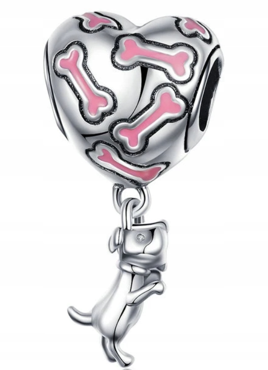 Charms Pink Dog Bone pre Pandora Silver S925