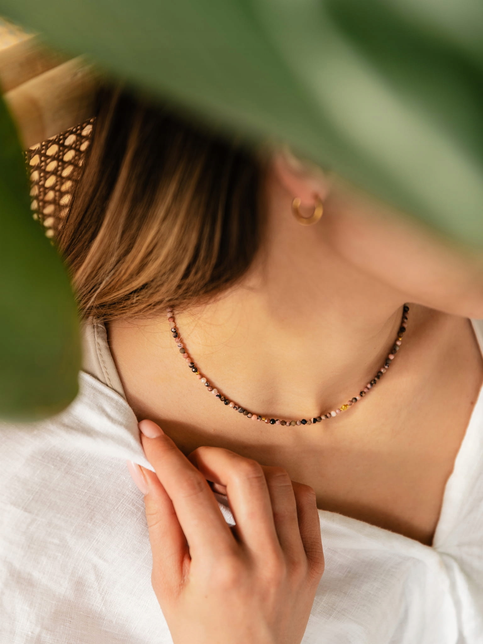Choker Rodonit Stone Silver 925 Gold -Plát 24K