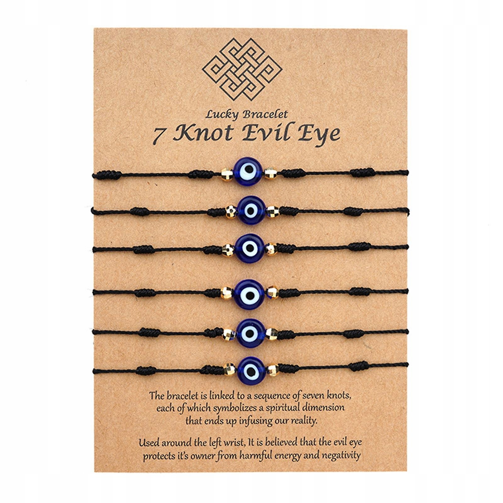 Czarny-6pcs Evil Eye Náramok 7 uzol Lucky PR