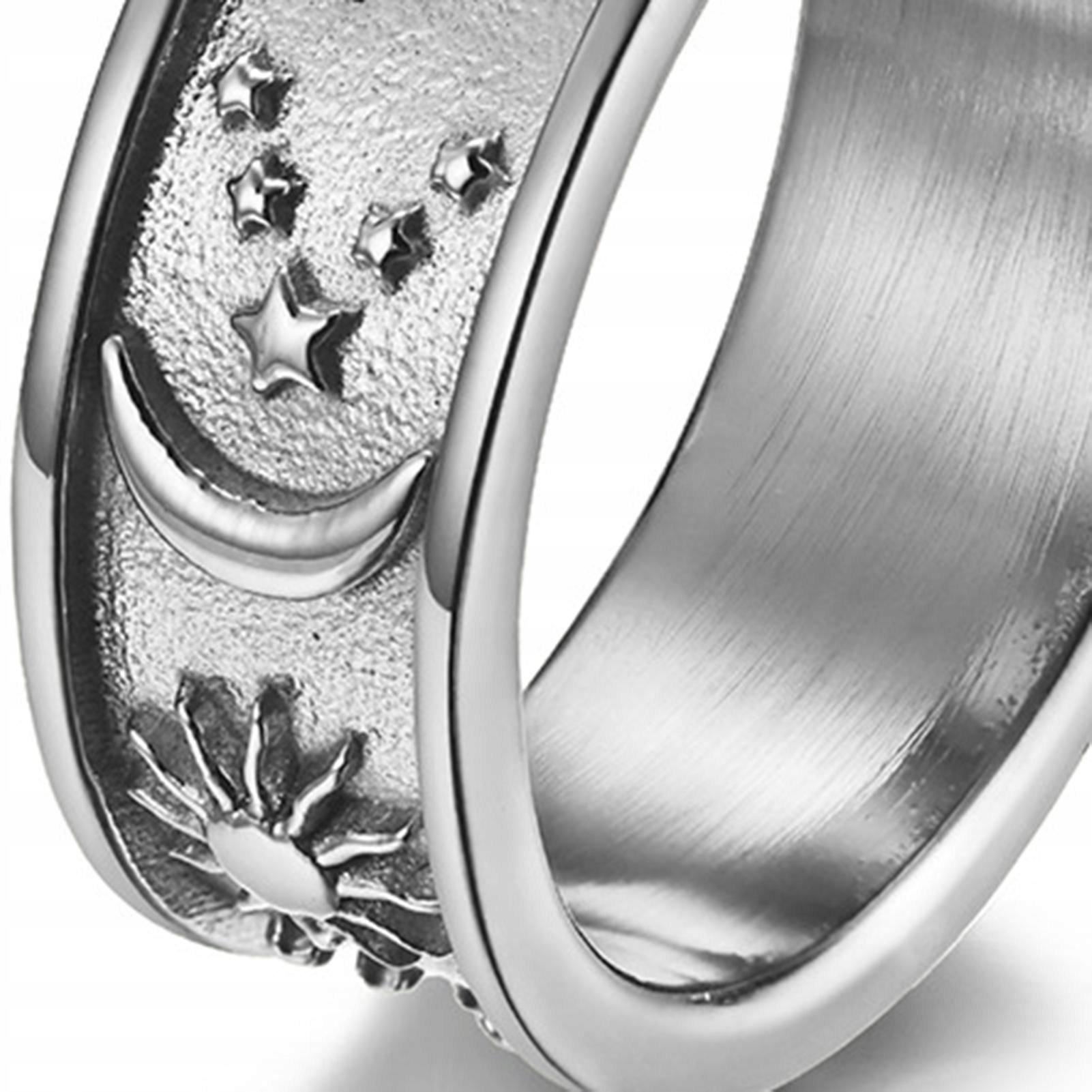 Čierna a strieborná USA 7 -unisex Ring Star Moon Sun D