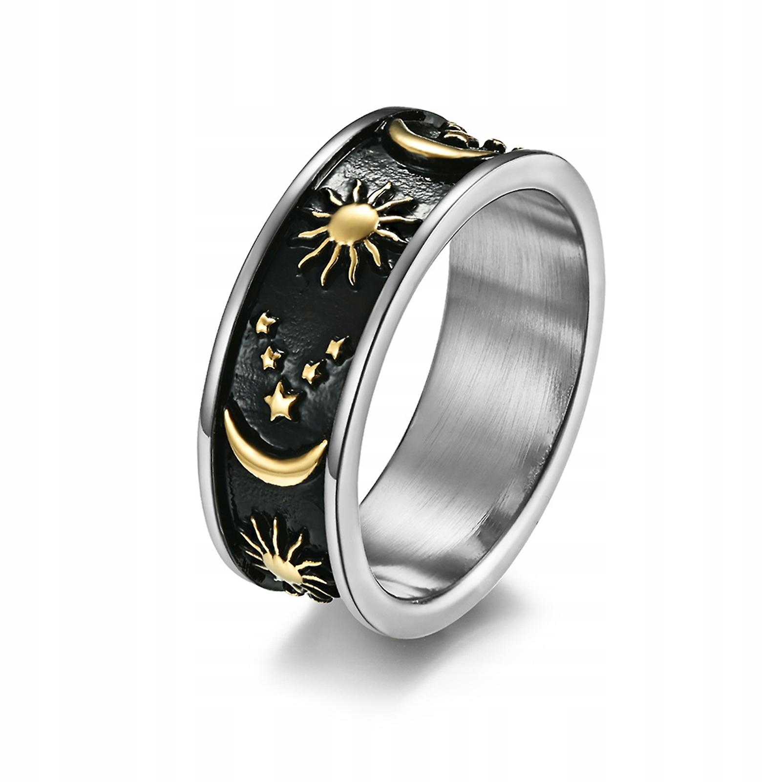 Čierne a zlaté nás 9 -unisex Ring Star Moon Sun dec