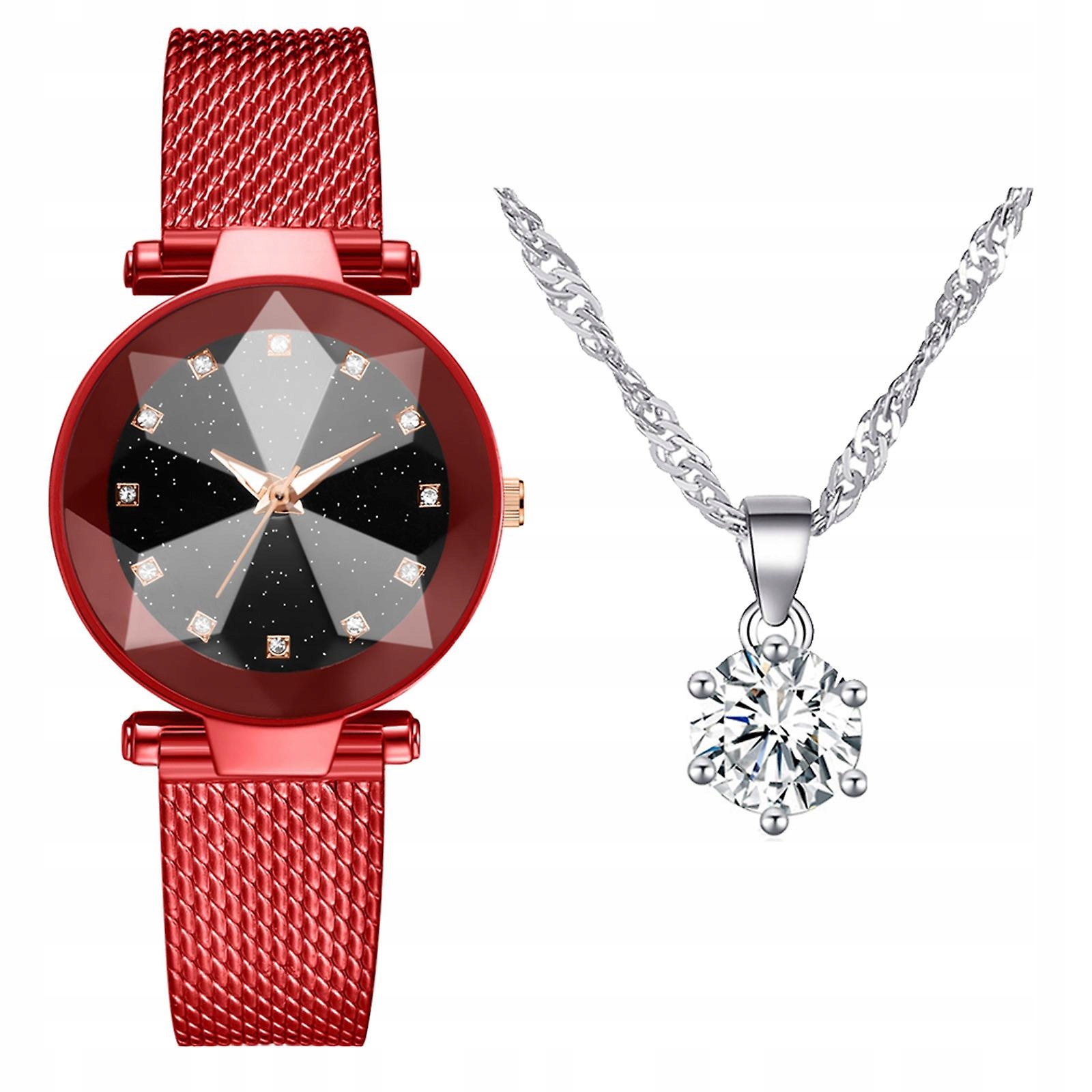 Červené business Casual Quartz Watch s náhrdelníkom