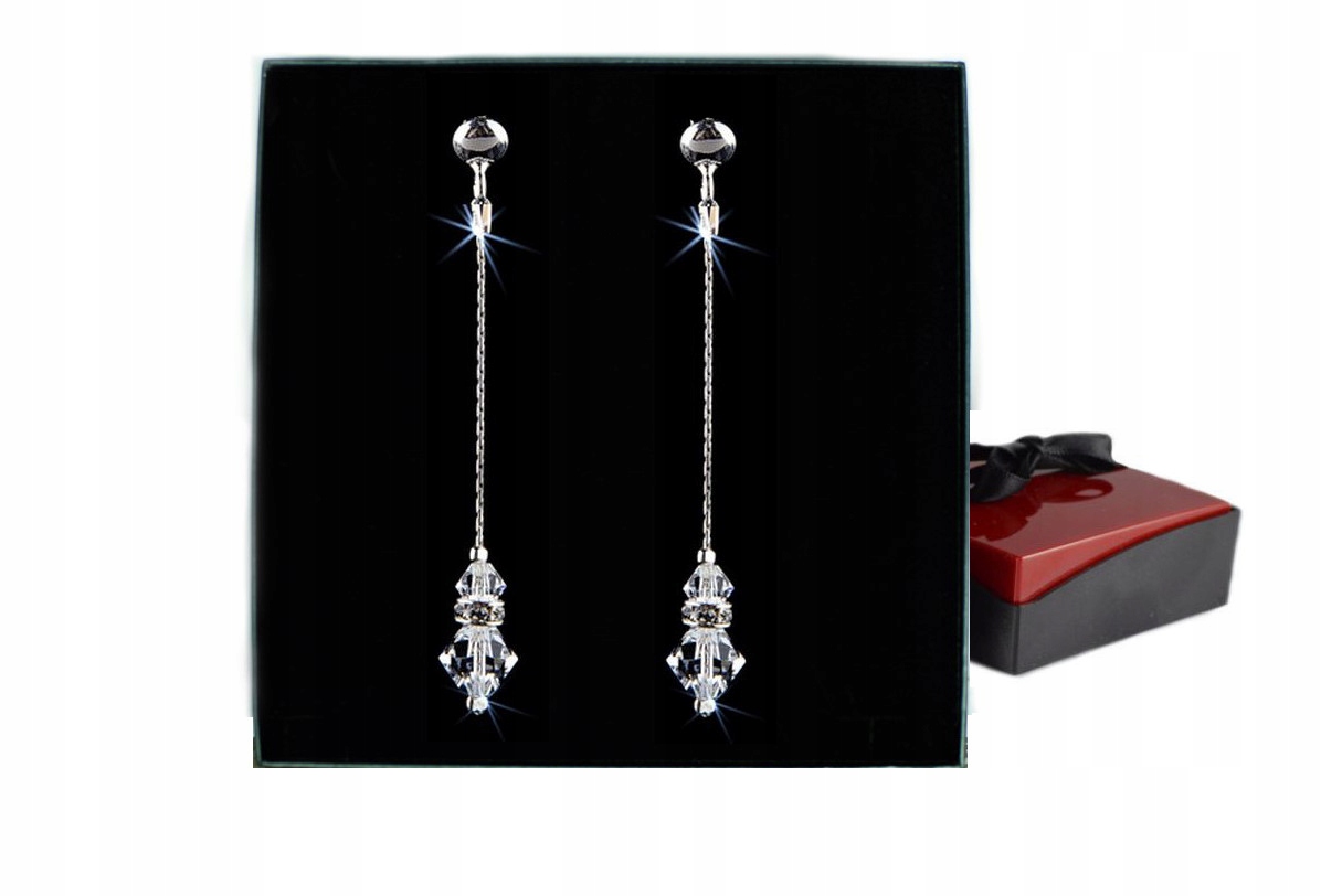 SVADOBNÉ DLHÉ náušnice s kryštálmi SWAROVSKI 925