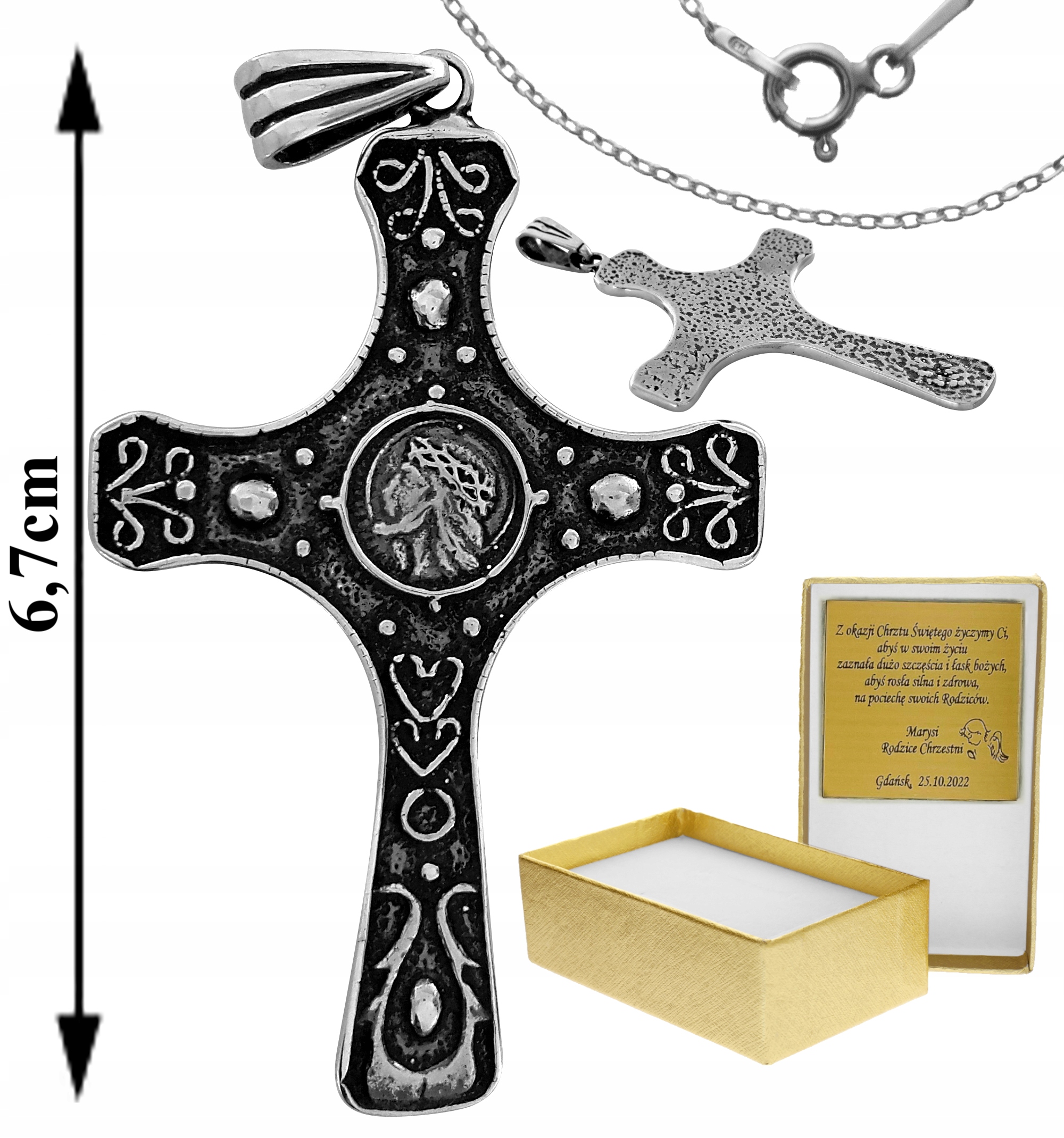 Veľký oxidovaný kríž, hlava Ježiša Silver Pr 925