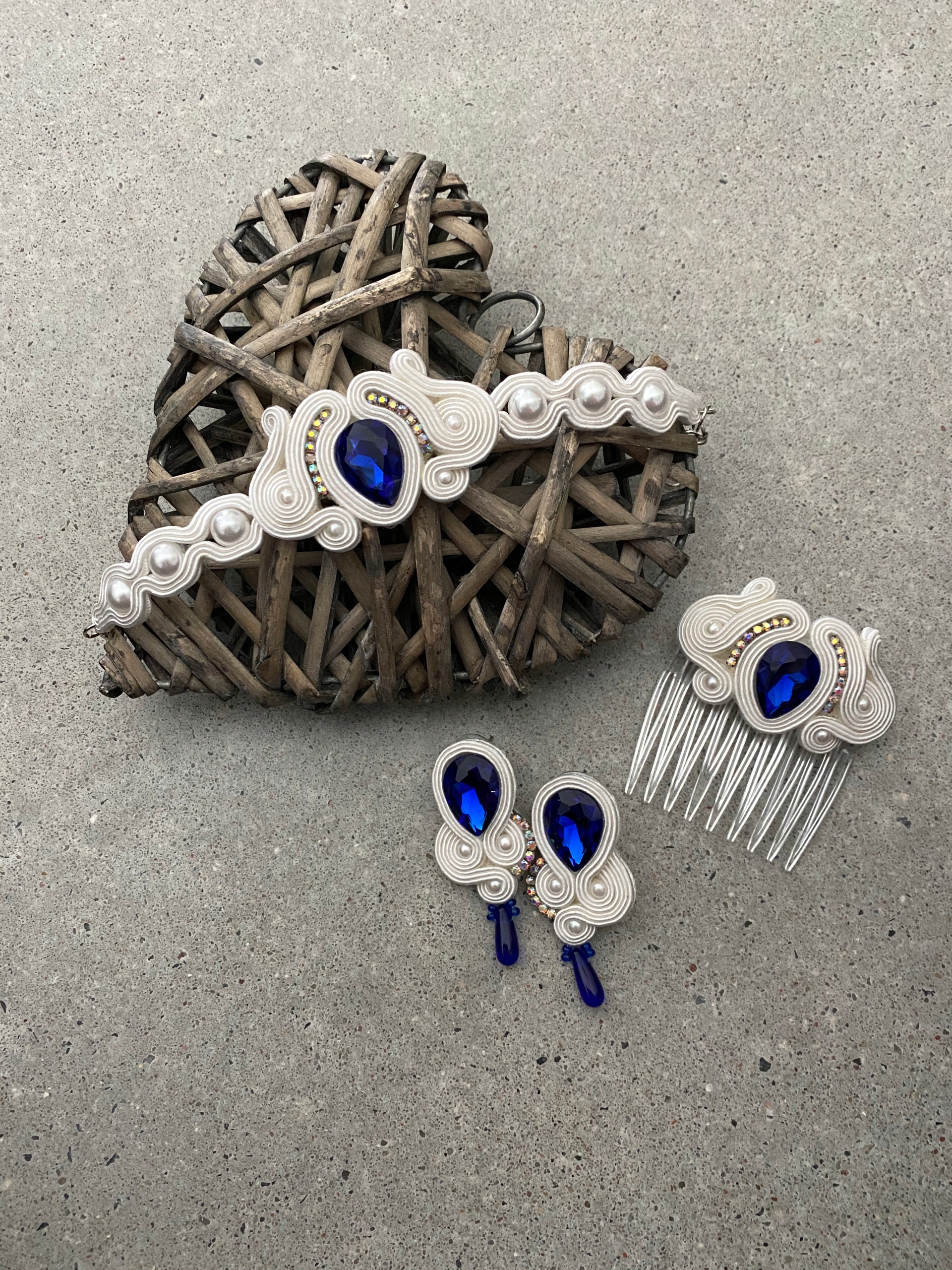 Jemné svadobné šperky soutache slonová kosť AKCIA