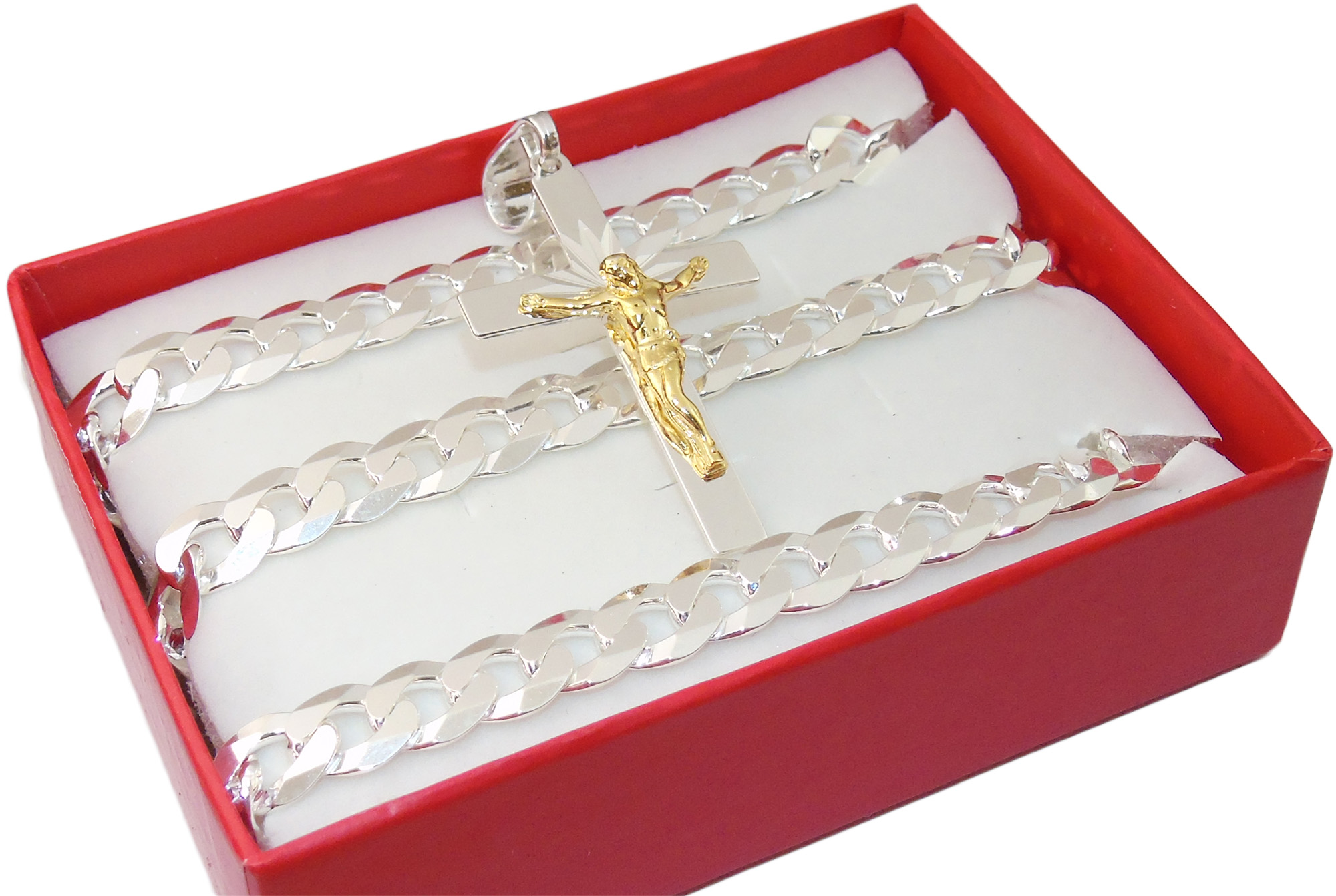 Brnenie diamantového strieborného reťazca +kríž