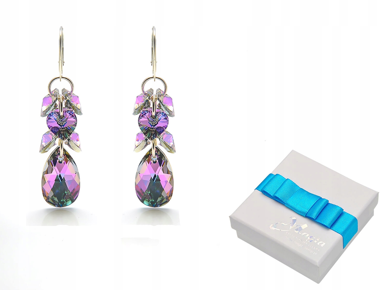 Dlhé strieborné náušnice 925 Swarovski gravírovanie boxu