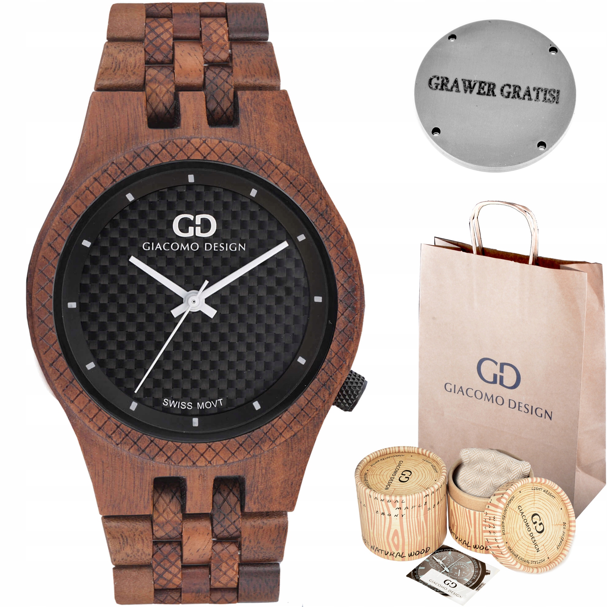 Pánské hodinky - Drevené hodinky Giacomo Design GD089 4 Designs