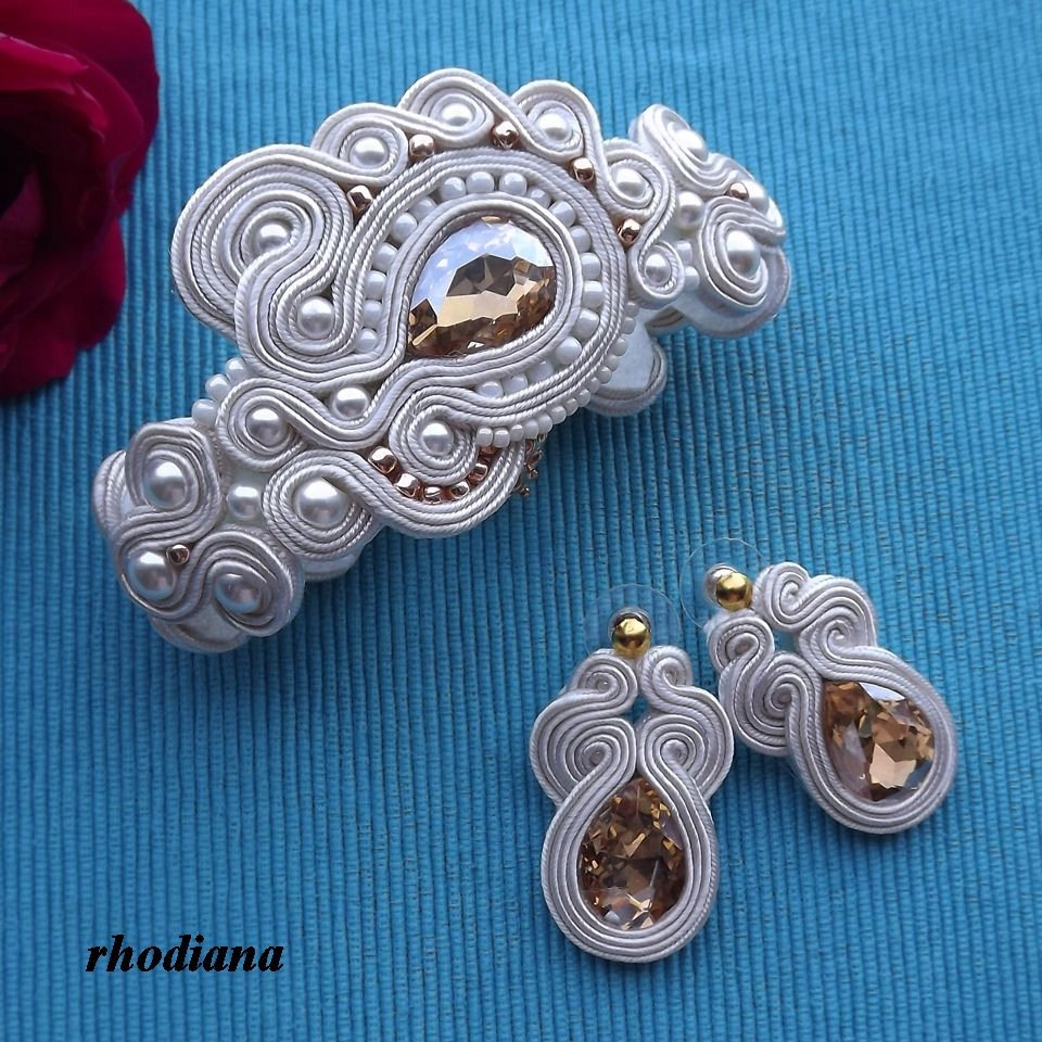 Sada náramkov Ecru a zlato Svadba Soutache