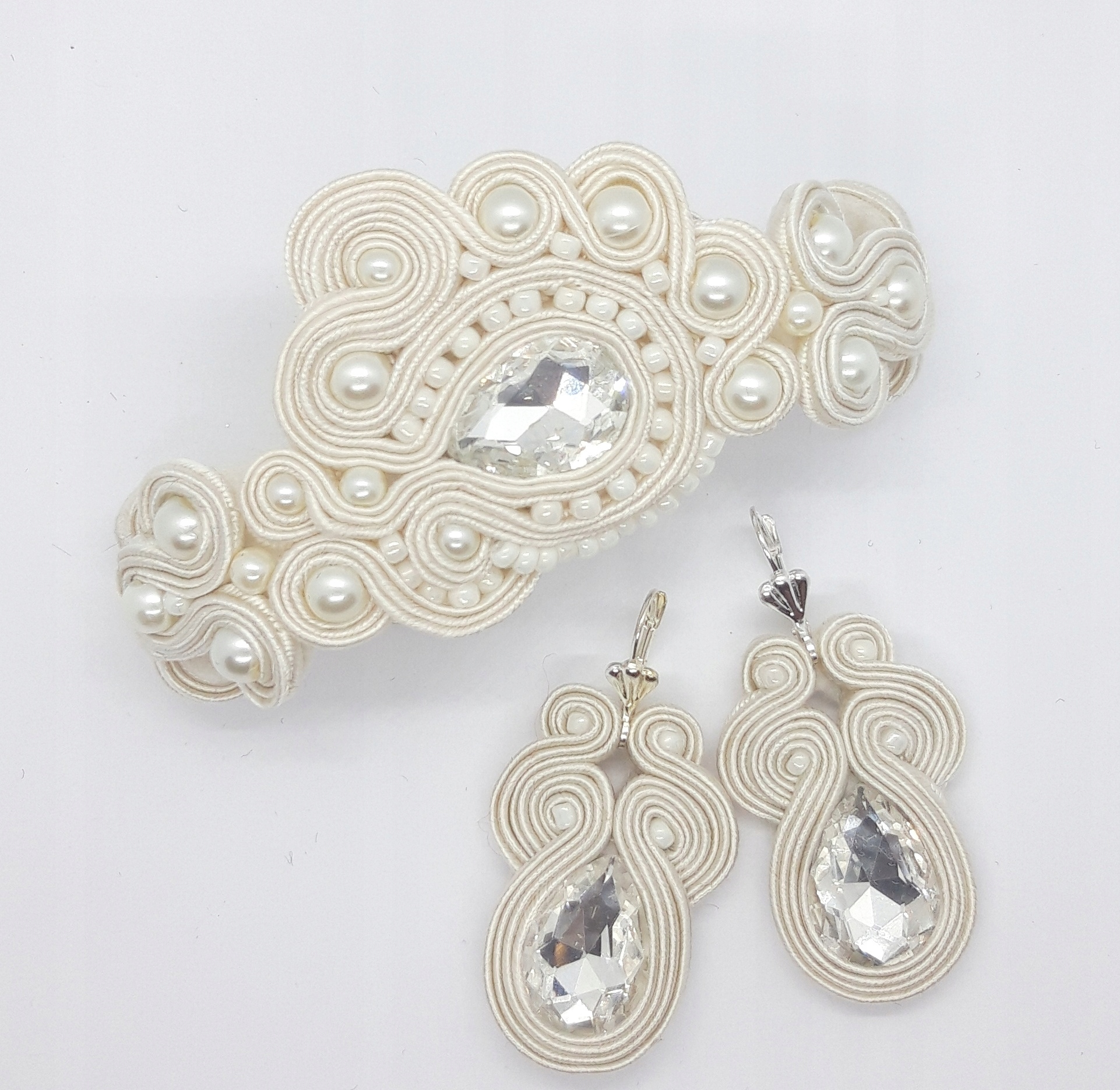 Ecru sada náramkov náušnice soutache Svadba